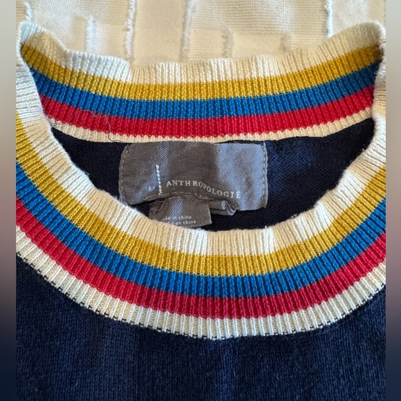 Anthropologie T.La Puff Sleeve Pull Over Vintage Style Sweater Navy Blue XS - Picture 2 of 6